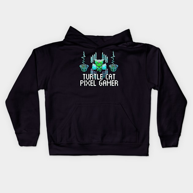 Turtle Lover Pixel Cat 8 Bit Gamer Kids Hoodie by MaystarUniverse